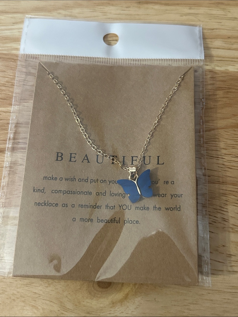 Gold Chain Necklace with Blue Butterfly Pendant